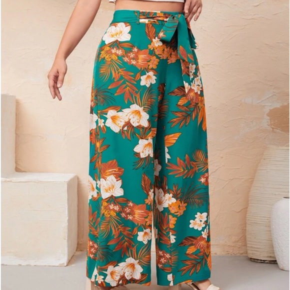 Boho Plus Size Floral Print Wide Leg Palazzo Pants - Picture 5 of 5